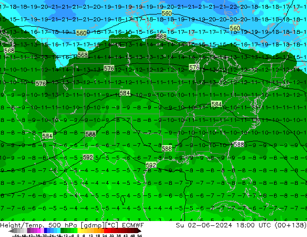 Z500/Yağmur (+YB)/Z850 ECMWF Paz 02.06.2024 18 UTC