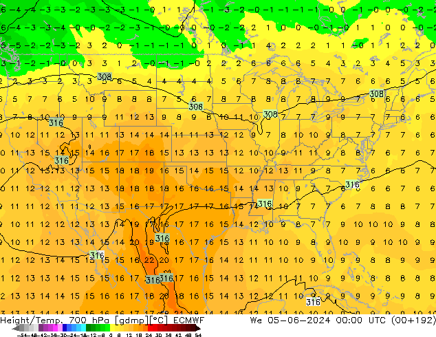 Hoogte/Temp. 700 hPa ECMWF wo 05.06.2024 00 UTC