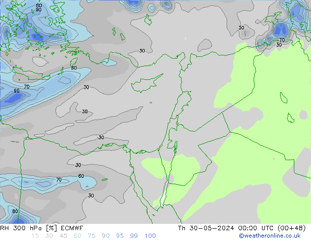 RH 300 hPa ECMWF Th 30.05.2024 00 UTC