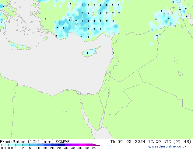 Precipitation (12h) ECMWF Th 30.05.2024 00 UTC