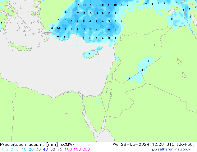 Totale neerslag ECMWF wo 29.05.2024 12 UTC