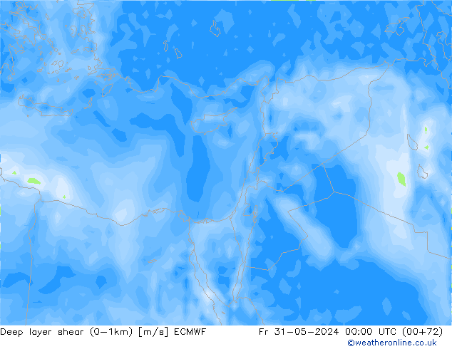 Deep layer shear (0-1km) ECMWF Fr 31.05.2024 00 UTC