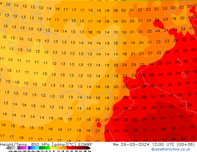 Z500/Rain (+SLP)/Z850 ECMWF We 29.05.2024 12 UTC