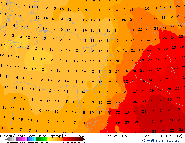 Z500/Rain (+SLP)/Z850 ECMWF Qua 29.05.2024 18 UTC