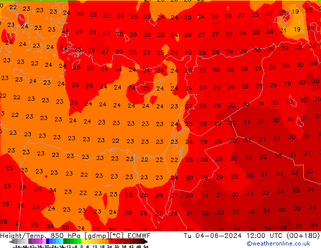 Z500/Rain (+SLP)/Z850 ECMWF Tu 04.06.2024 12 UTC