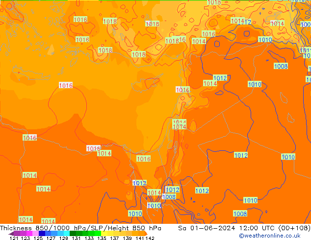 Thck 850-1000 hPa ECMWF sam 01.06.2024 12 UTC