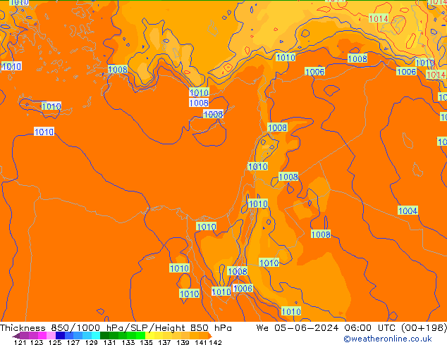 Thck 850-1000 hPa ECMWF mer 05.06.2024 06 UTC