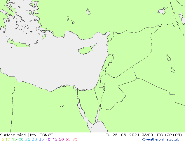 wiatr 10 m ECMWF wto. 28.05.2024 03 UTC