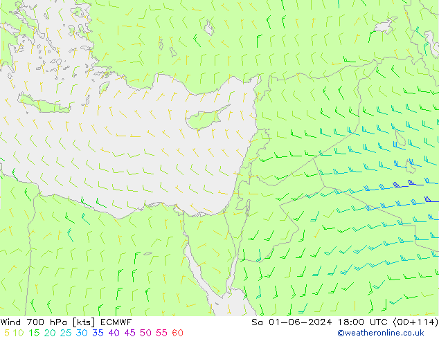 Wind 700 hPa ECMWF Sa 01.06.2024 18 UTC