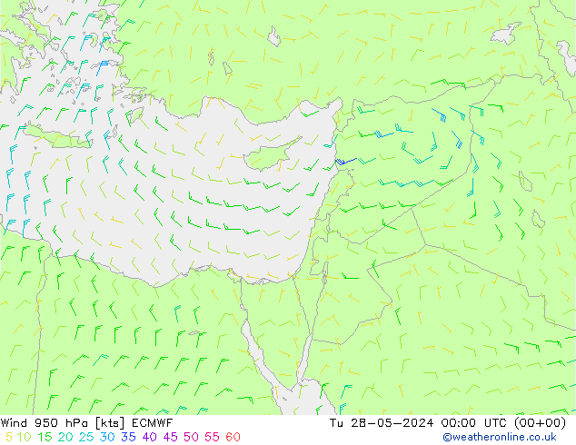 Wind 950 hPa ECMWF Tu 28.05.2024 00 UTC