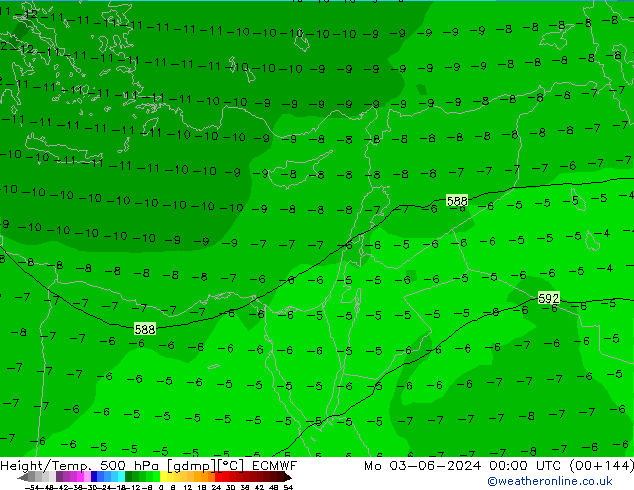 Geop./Temp. 500 hPa ECMWF lun 03.06.2024 00 UTC