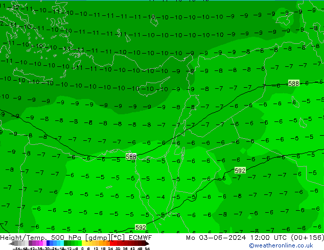 Z500/Rain (+SLP)/Z850 ECMWF lun 03.06.2024 12 UTC