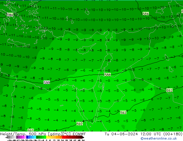 Z500/Rain (+SLP)/Z850 ECMWF Tu 04.06.2024 12 UTC