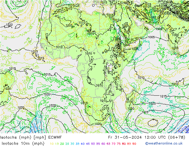 Isotachs (mph) ECMWF пт 31.05.2024 12 UTC