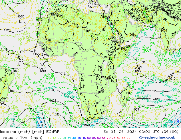 Isotachs (mph) ECMWF Sáb 01.06.2024 00 UTC