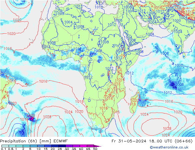 Précipitation (6h) ECMWF ven 31.05.2024 00 UTC