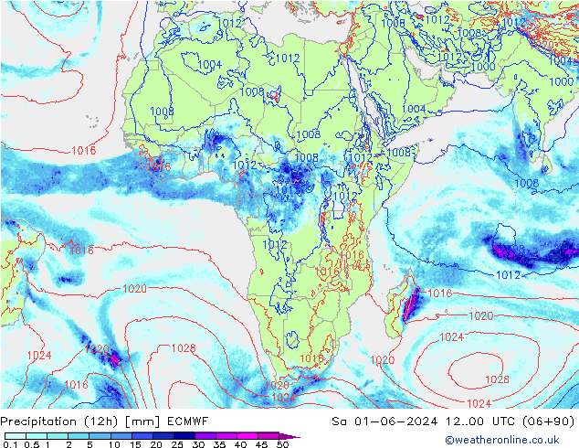 Totale neerslag (12h) ECMWF za 01.06.2024 00 UTC