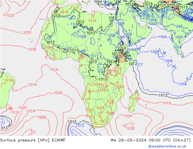 Pressione al suolo ECMWF mer 29.05.2024 09 UTC