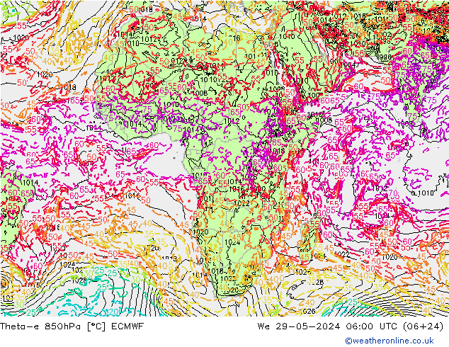 Theta-e 850hPa ECMWF We 29.05.2024 06 UTC