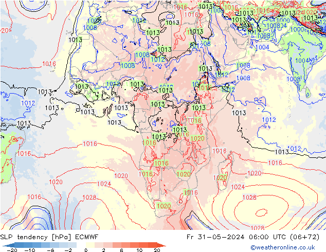 Tendencia de presión ECMWF vie 31.05.2024 06 UTC