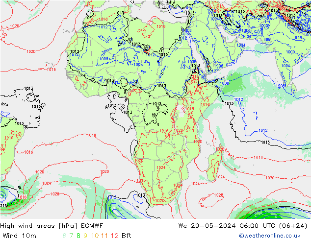 High wind areas ECMWF We 29.05.2024 06 UTC