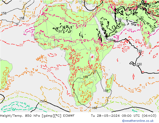 Height/Temp. 850 hPa ECMWF Ter 28.05.2024 09 UTC