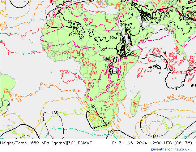 Z500/Rain (+SLP)/Z850 ECMWF Pá 31.05.2024 12 UTC