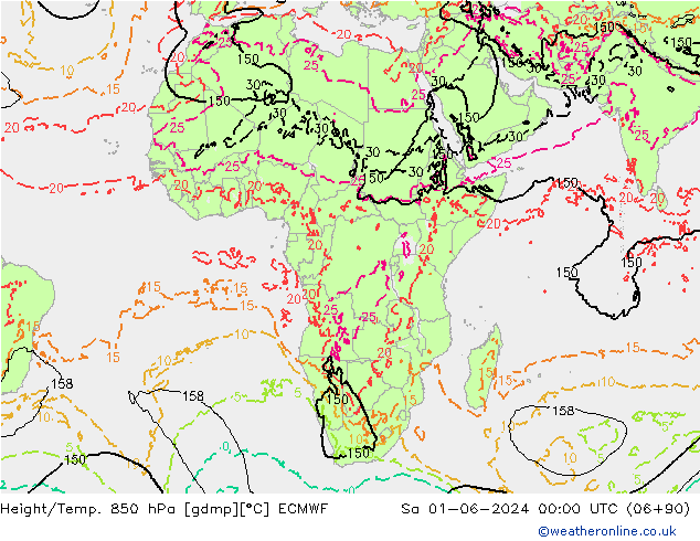 Height/Temp. 850 hPa ECMWF So 01.06.2024 00 UTC