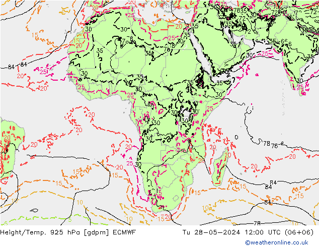 Geop./Temp. 925 hPa ECMWF mar 28.05.2024 12 UTC