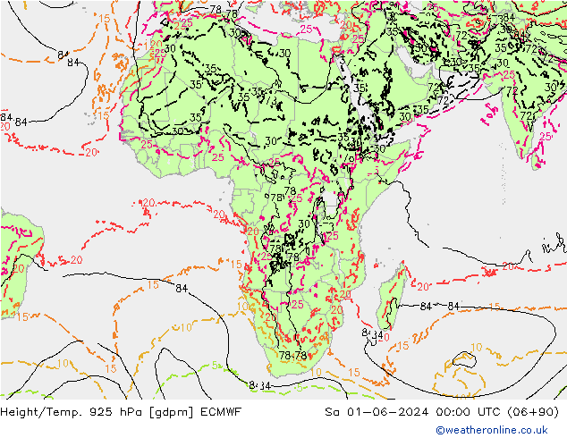 Yükseklik/Sıc. 925 hPa ECMWF Cts 01.06.2024 00 UTC