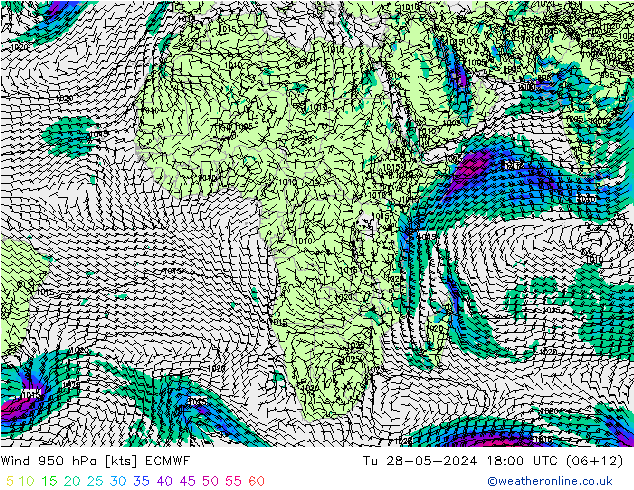 Rüzgar 950 hPa ECMWF Sa 28.05.2024 18 UTC