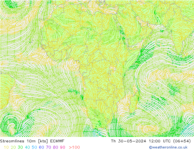 Linha de corrente 10m ECMWF Qui 30.05.2024 12 UTC