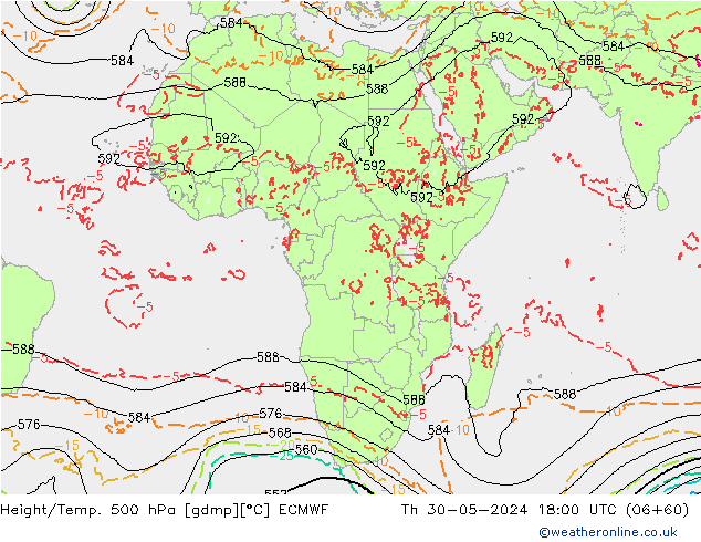 Height/Temp. 500 hPa ECMWF gio 30.05.2024 18 UTC