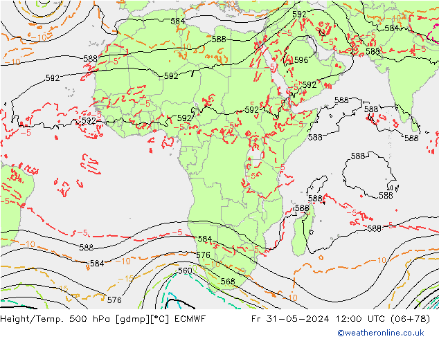 Z500/Rain (+SLP)/Z850 ECMWF Pá 31.05.2024 12 UTC