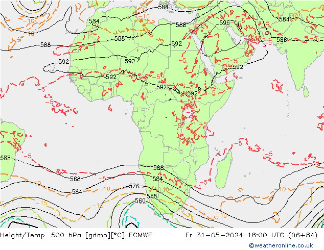 Hoogte/Temp. 500 hPa ECMWF vr 31.05.2024 18 UTC