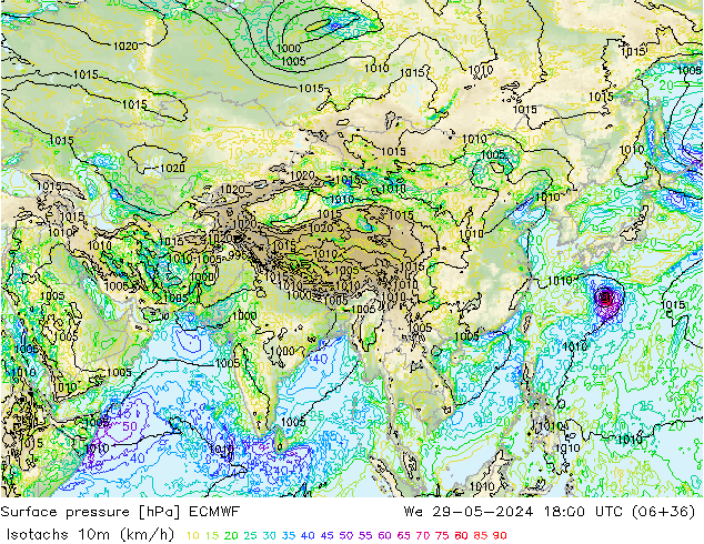 Eşrüzgar Hızları (km/sa) ECMWF Çar 29.05.2024 18 UTC