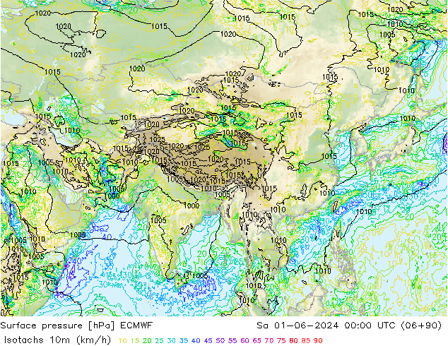 Isotachs (kph) ECMWF Sáb 01.06.2024 00 UTC