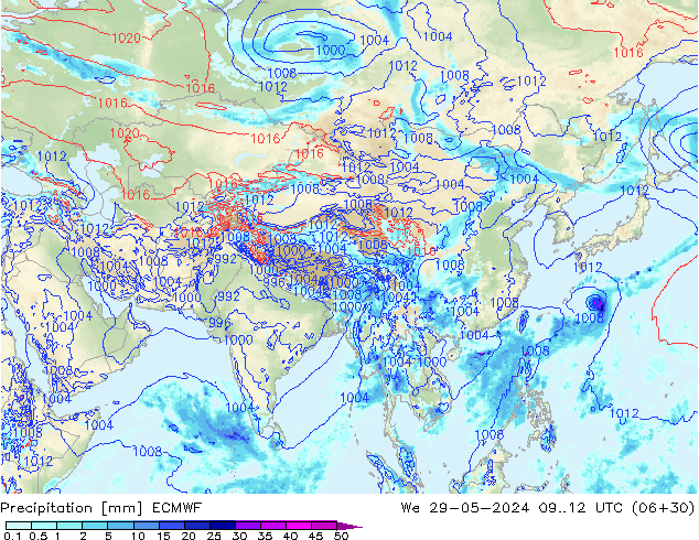 Precipitation ECMWF We 29.05.2024 12 UTC