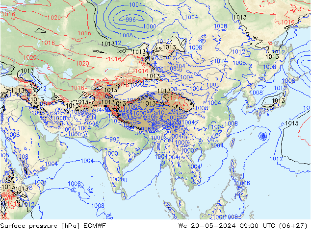 Surface pressure ECMWF We 29.05.2024 09 UTC