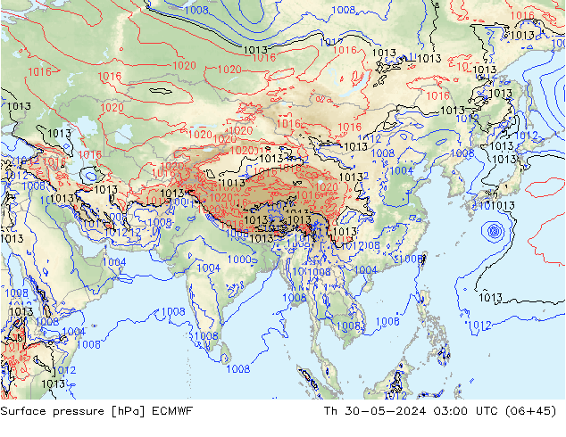 Surface pressure ECMWF Th 30.05.2024 03 UTC