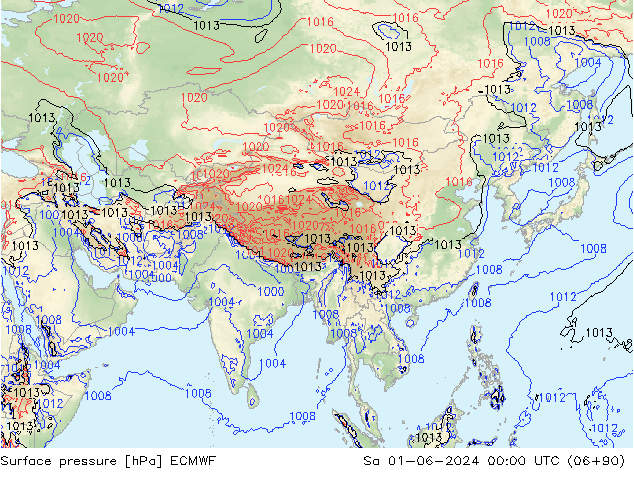 Surface pressure ECMWF Sa 01.06.2024 00 UTC