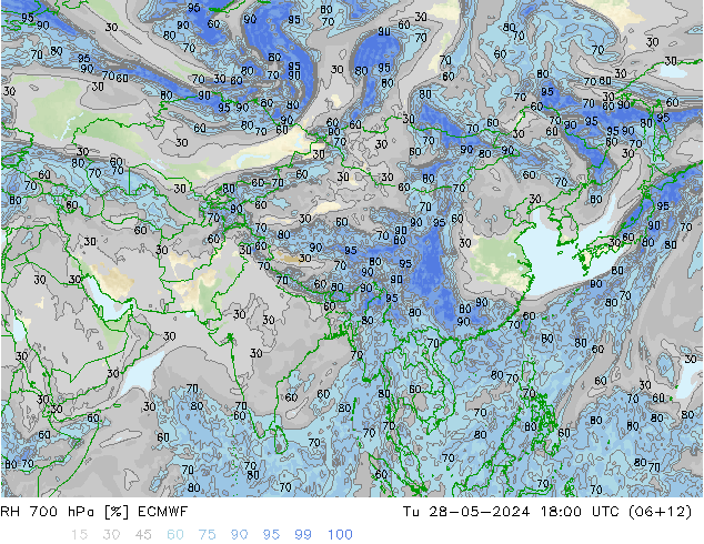 RH 700 hPa ECMWF wto. 28.05.2024 18 UTC