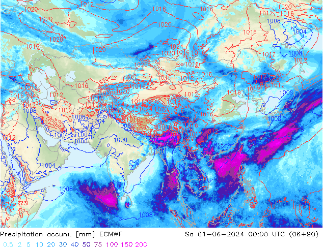 Precipitation accum. ECMWF sab 01.06.2024 00 UTC