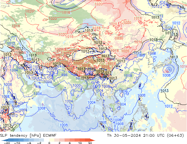 Tendance de pression  ECMWF jeu 30.05.2024 21 UTC