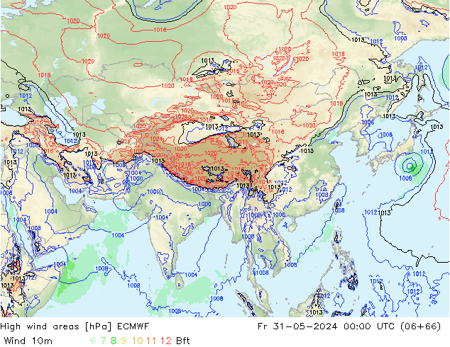 High wind areas ECMWF Sex 31.05.2024 00 UTC