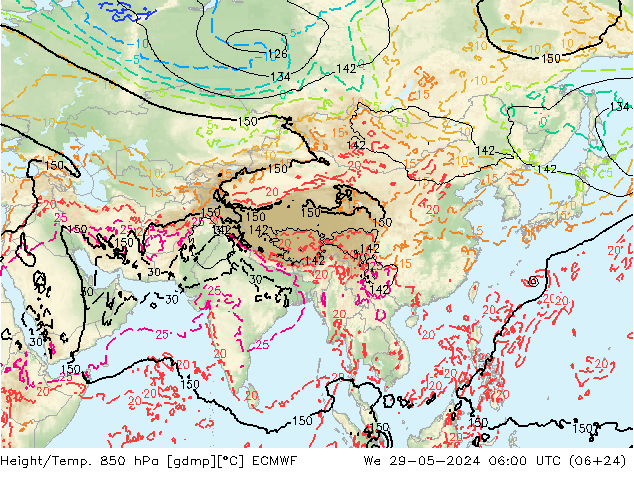 Yükseklik/Sıc. 850 hPa ECMWF Çar 29.05.2024 06 UTC