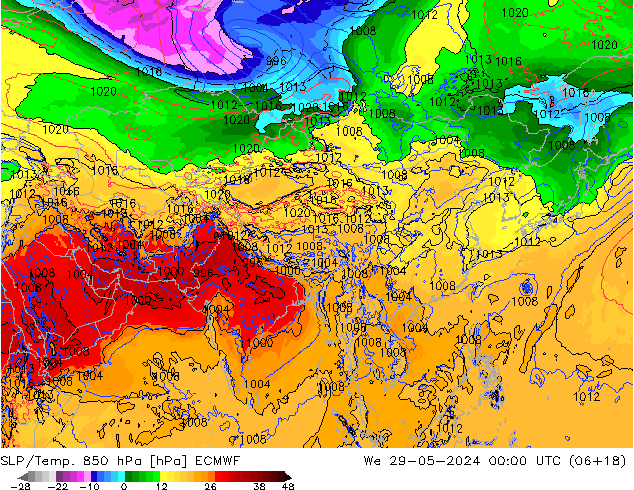 850 hPa Yer Bas./Sıc ECMWF Çar 29.05.2024 00 UTC