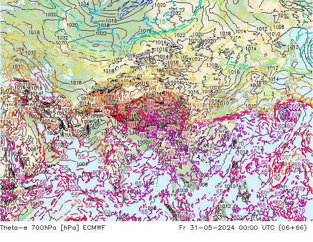 Theta-e 700hPa ECMWF pt. 31.05.2024 00 UTC