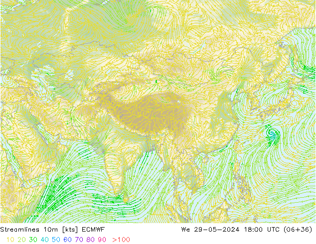 Stromlinien 10m ECMWF Mi 29.05.2024 18 UTC