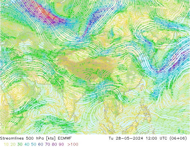 Streamlines 500 hPa ECMWF Tu 28.05.2024 12 UTC